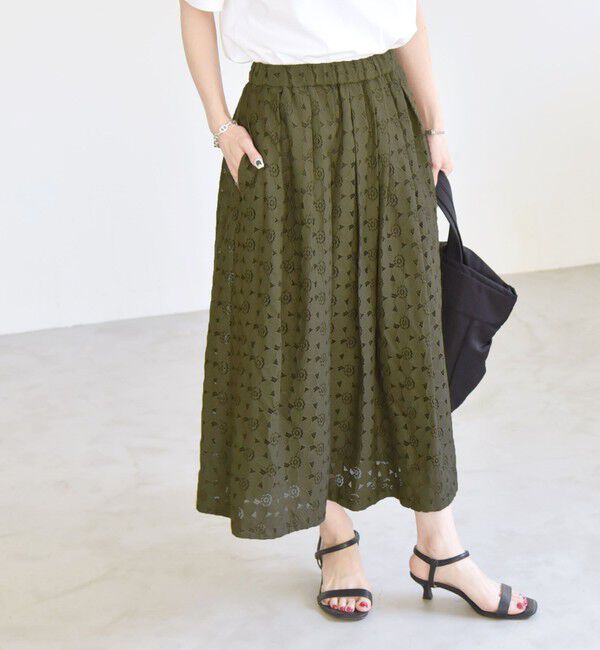 quaranciel「quaranciel:〈手洗い可能〉フラワー レース ランダム タック スカート」|スカート|