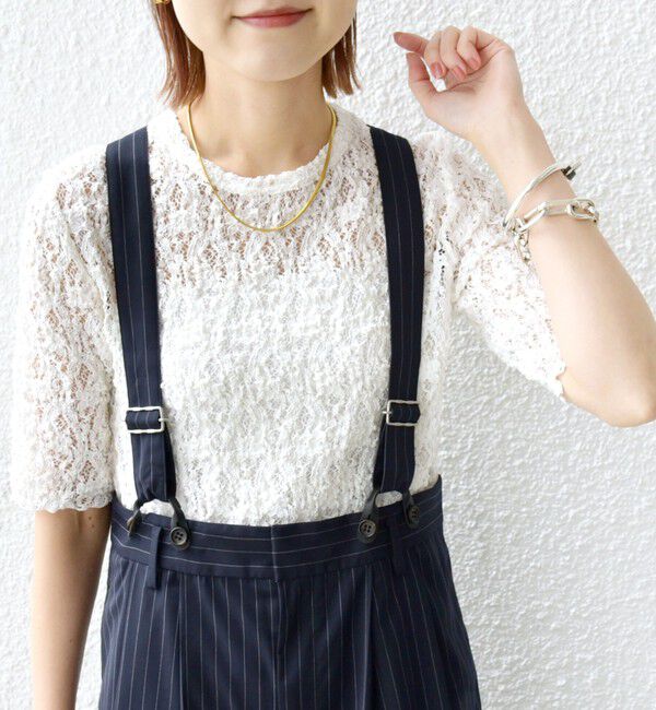 SHIPS for women「〈手洗い可能〉ラッセル レース クルーネック 5分袖 カットソー」|Tシャツ・カットソー|オフホワイト