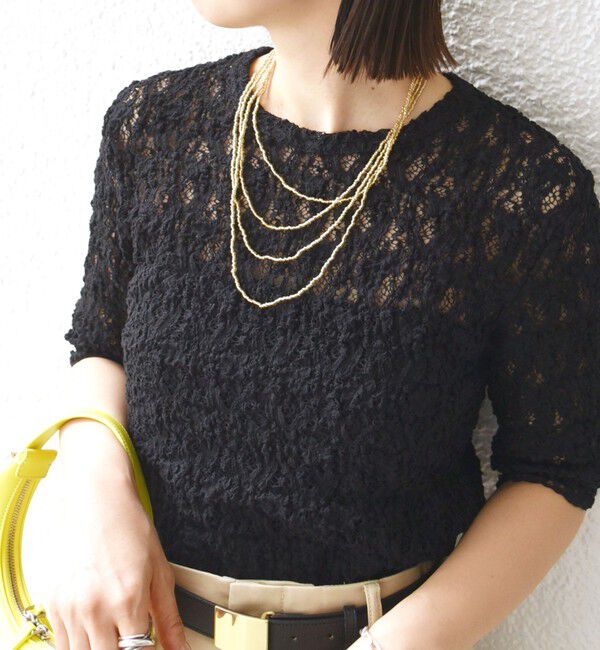 SHIPS for women「〈手洗い可能〉ラッセル レース クルーネック 5分袖 カットソー」|Tシャツ・カットソー|