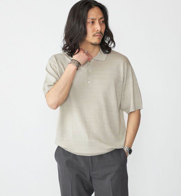 SHIPS「SHIPS:〈手洗い可能〉12ゲージ イタリー リネン ニット ポロ ショートスリーブ」|ポロシャツ|ライトグレー