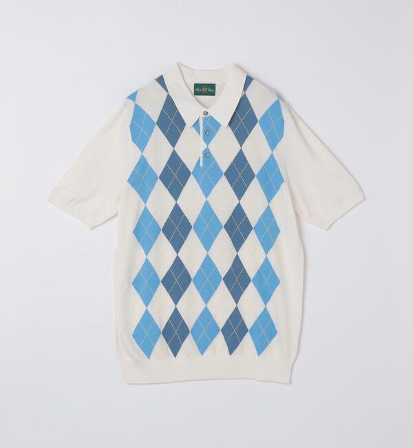 SHIPS「ALANPANE: 16ゲージ アーガイルチェック コットン ニット ポロシャツ」|ニット・セーター|ホワイト