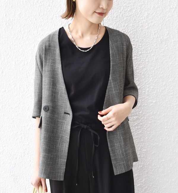 SHIPS for women「2WAY サテン &times; カットソー スクエア タンクトップ」|タンクトップ|ブラック