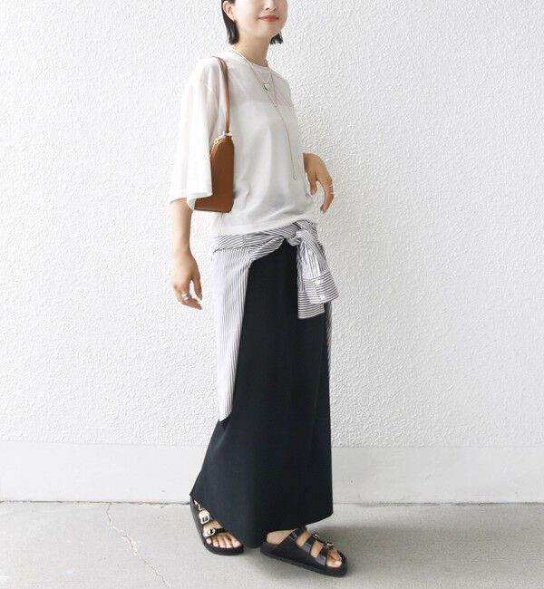 SHIPS for women「〈手洗い可能〉シアー トリコット ポリエステル ベロア 五分袖 ワイド TEE」|Tシャツ・カットソー|