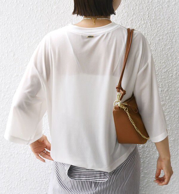 SHIPS for women「〈手洗い可能〉シアー トリコット ポリエステル ベロア 五分袖 ワイド TEE」|Tシャツ・カットソー|