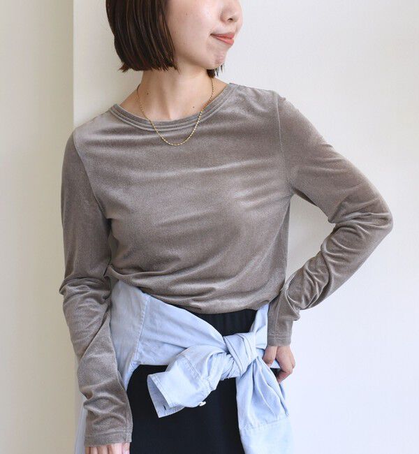 SHIPS for women「〈手洗い可能〉シアー トリコット  ポリエステル ベロア 前後2WAY ロングスリーブ」|Tシャツ・カットソー|ダークグレー