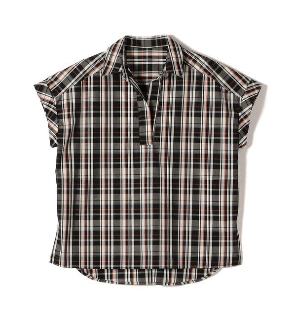 SHIPS Colors 「innowave:〈手洗い可能〉TC チェック スキッパー フレンチスリーブ ブラウス」|シャツ・ブラウス|ブラック