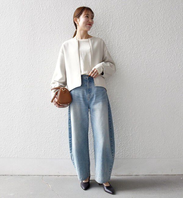 SHIPS any「《一部追加予約》SHIPS any:〈洗濯機可能〉ダブルクロス ノーカラー ジップ ブルゾン［NAVY BLUE］」|ノーカラージャケット|