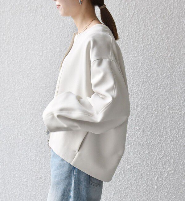 SHIPS any「《一部追加予約》SHIPS any:〈洗濯機可能〉ダブルクロス ノーカラー ジップ ブルゾン［NAVY BLUE］」|ノーカラージャケット|