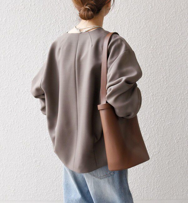 SHIPS any「《一部追加予約》SHIPS any:〈洗濯機可能〉ダブルクロス ノーカラー ジップ ブルゾン［NAVY BLUE］」|ノーカラージャケット|