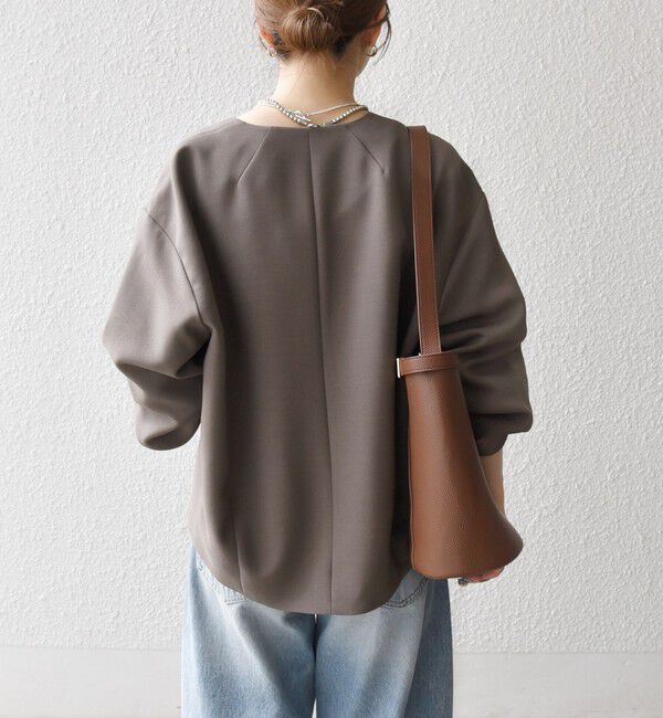 SHIPS any「《一部追加予約》SHIPS any:〈洗濯機可能〉ダブルクロス ノーカラー ジップ ブルゾン［NAVY BLUE］」|ノーカラージャケット|