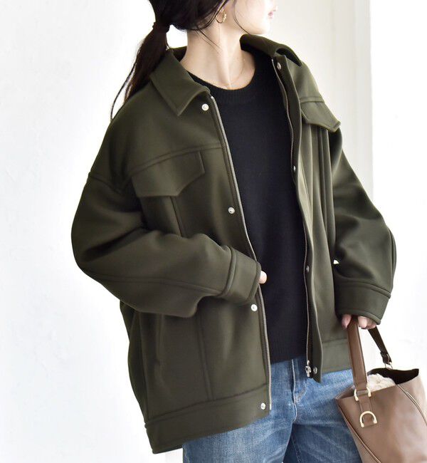 quaranciel「quaranciel:〈洗濯機可能〉ダンボール 裏起毛 コクーン オーバー シャツ ジャケット」|ブルゾン・スタジャン|オリーブ