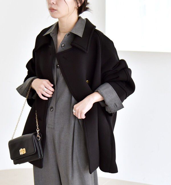 quaranciel「《追加予約》quaranciel:〈手洗い可能〉ダンボール ステンカラー ジャケット コート25AW」|ステンカラーコート|ブラック