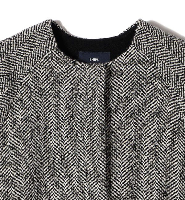 SHIPS for women「スパンコール ヘリンボーン ノーカラー コート」|ノーカラーコート|