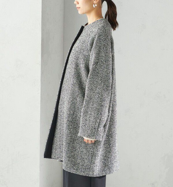 SHIPS for women「スパンコール ヘリンボーン ノーカラー コート」|ノーカラーコート|