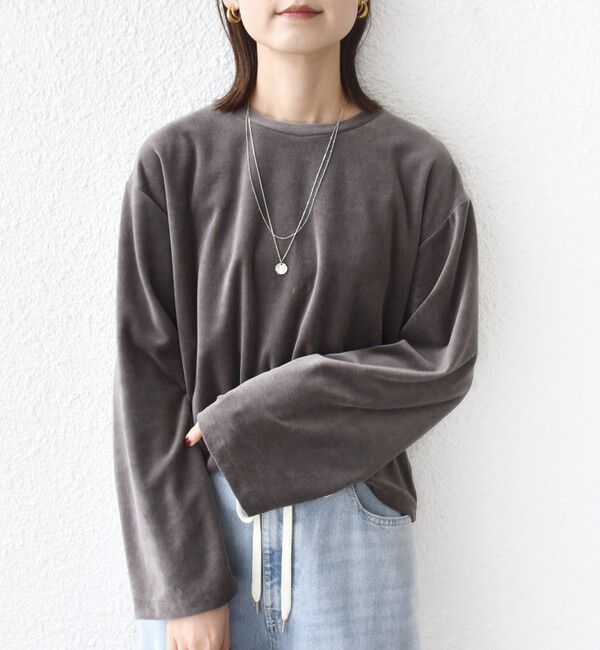 SHIPS for women「〈手洗い可能〉コットン ポリエステル ベロア ワイド スリーブ」|Tシャツ・カットソー|