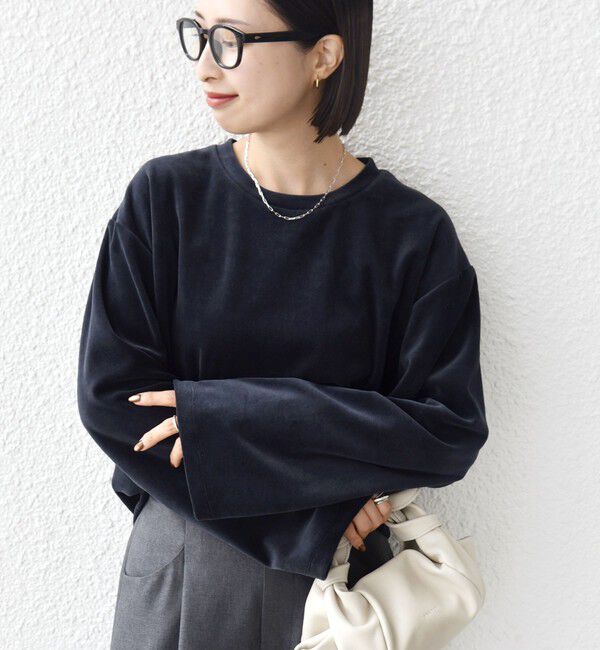 SHIPS for women「〈手洗い可能〉コットン ポリエステル ベロア ワイド スリーブ」|Tシャツ・カットソー|