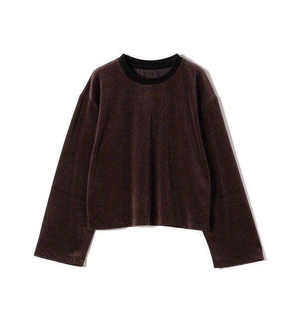 SHIPS for women「〈手洗い可能〉コットン ポリエステル ベロア ワイド スリーブ ボーダー」|Tシャツ・カットソー|