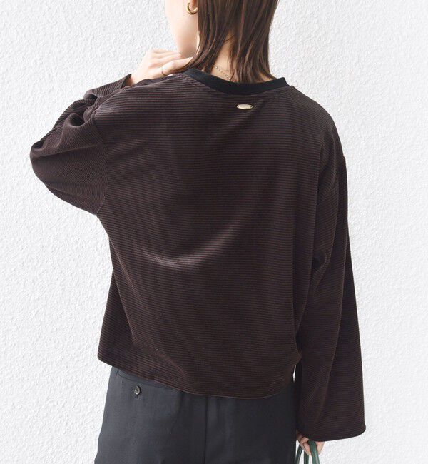 SHIPS for women「〈手洗い可能〉コットン ポリエステル ベロア ワイド スリーブ ボーダー」|Tシャツ・カットソー|