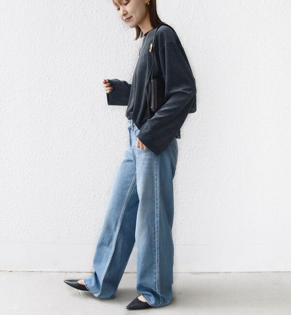 SHIPS for women「〈手洗い可能〉コットン ポリエステル ベロア ワイド スリーブ ボーダー」|Tシャツ・カットソー|