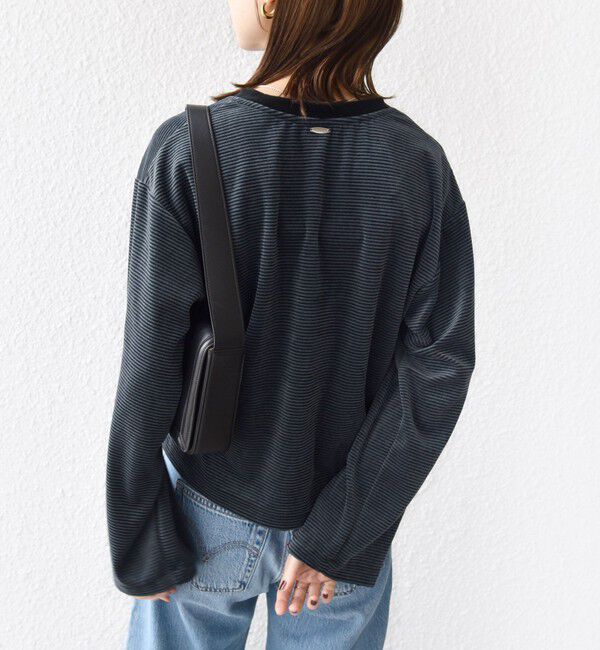 SHIPS for women「〈手洗い可能〉コットン ポリエステル ベロア ワイド スリーブ ボーダー」|Tシャツ・カットソー|