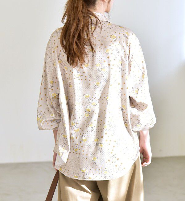 quaranciel「《予約》quaranciel:〈洗濯機可能〉ドット フラワー プリント リボンタイ シャツ」|シャツ・ブラウス|