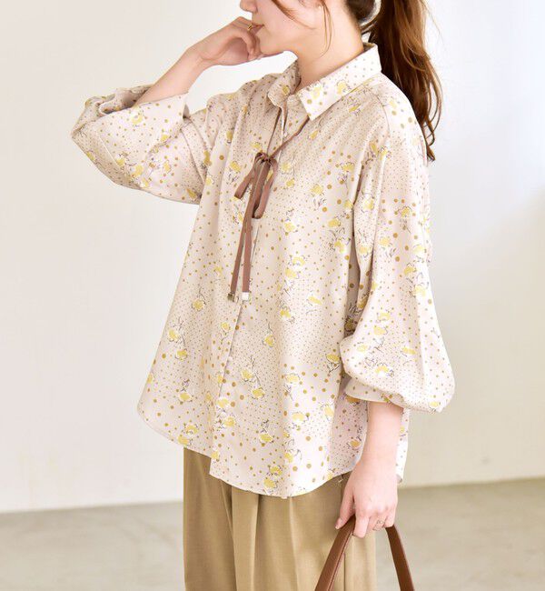 quaranciel「《予約》quaranciel:〈洗濯機可能〉ドット フラワー プリント リボンタイ シャツ」|シャツ・ブラウス|