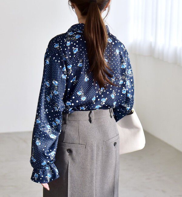 quaranciel「《予約》quaranciel:〈洗濯機可能〉ドット フラワー プリント リボンタイ シャツ」|シャツ・ブラウス|