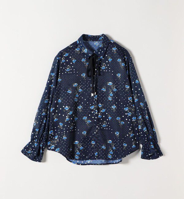 quaranciel「《予約》quaranciel:〈洗濯機可能〉ドット フラワー プリント リボンタイ シャツ」|シャツ・ブラウス|