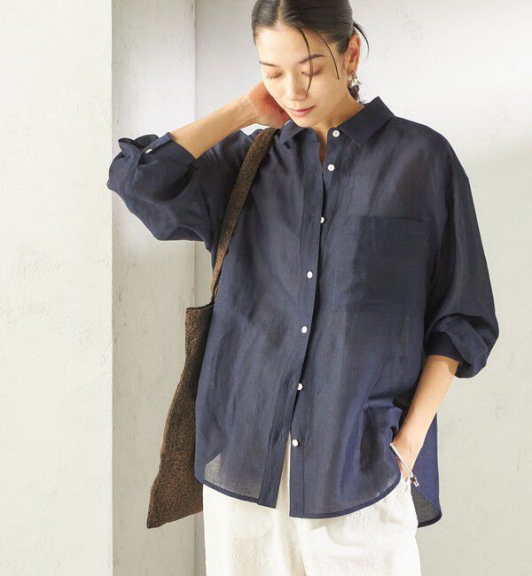 SHIPS for women「《予約》〈手洗い可能〉IMPERIAL LINEN 混 オーバー サイズ シャツ」|シャツ・ブラウス|ネイビー