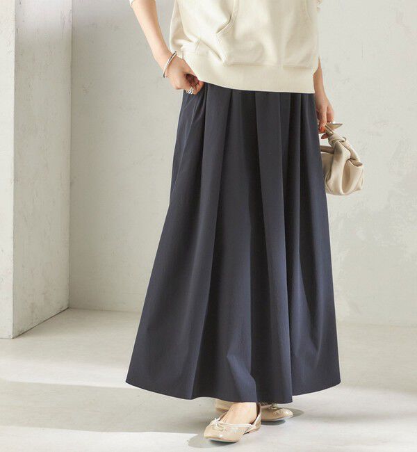 SHIPS for women「《予約》〈 接触冷感 / 撥水加工〉TEXBRID(R) タフタ ギャザー スカート」|スカート|ネイビー