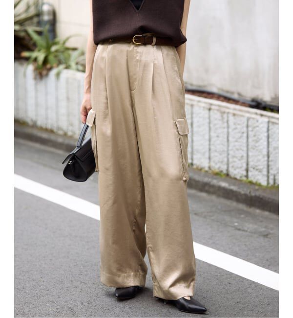 SLOBE IENA「サテンカーゴパンツ」|カーゴ|ベージュ