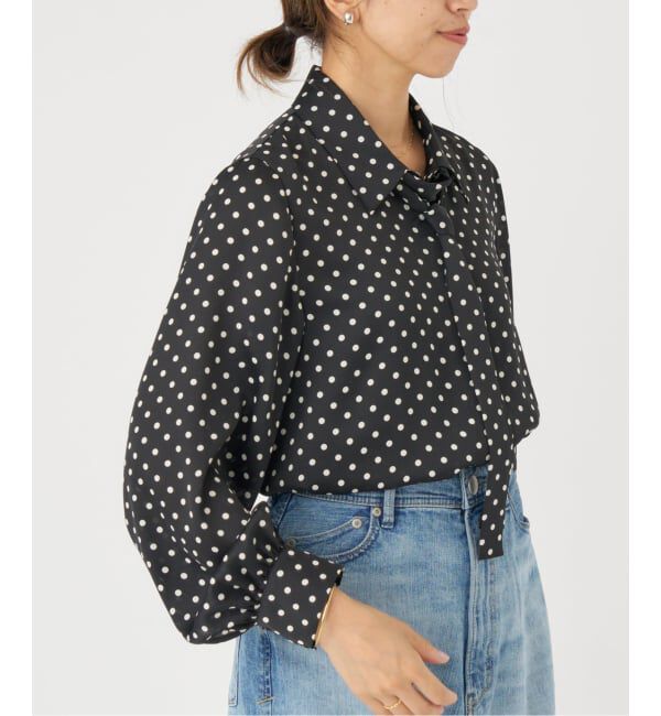 IENA「《WEB限定/追加3》サテンドットタイ付ブラウス」|シャツ・ブラウス|