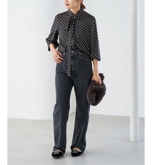 IENA「《WEB限定/追加3》サテンドットタイ付ブラウス」|シャツ・ブラウス|