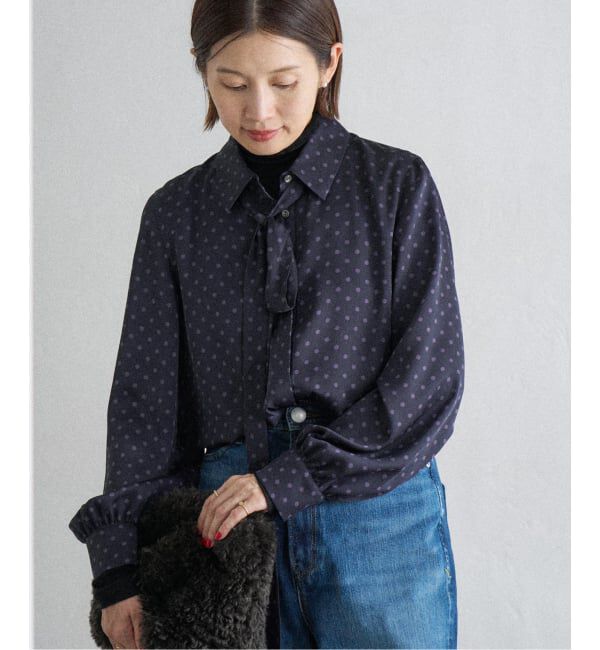 IENA「《WEB限定/追加3》サテンドットタイ付ブラウス」|シャツ・ブラウス|