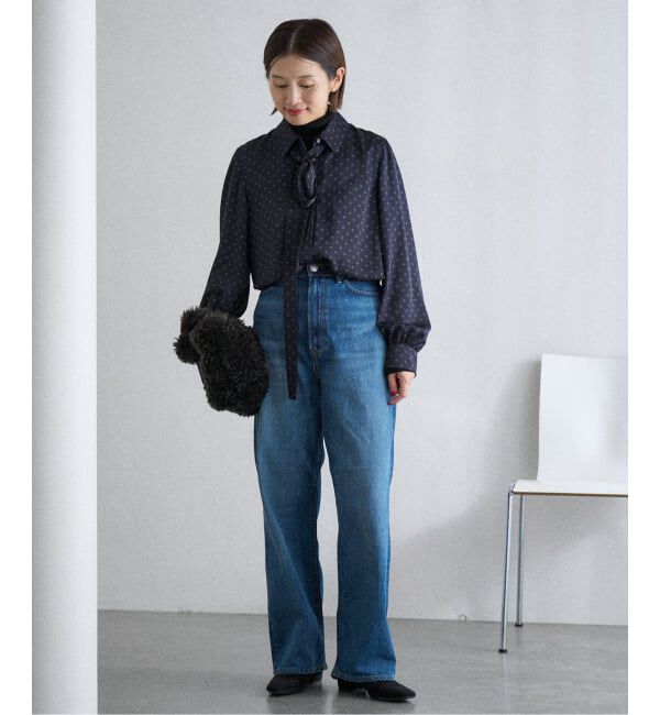 IENA「《WEB限定/追加3》サテンドットタイ付ブラウス」|シャツ・ブラウス|