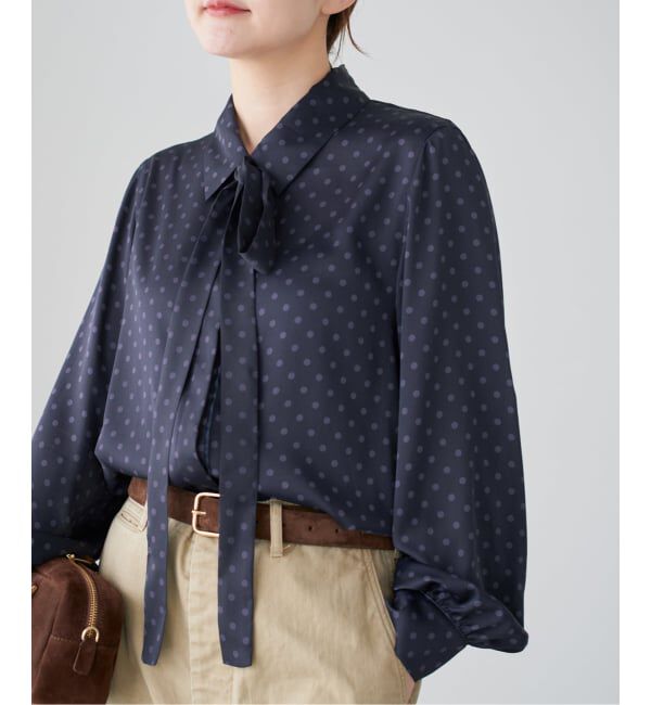 IENA「《WEB限定/追加3》サテンドットタイ付ブラウス」|シャツ・ブラウス|
