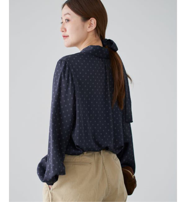 IENA「《WEB限定/追加3》サテンドットタイ付ブラウス」|シャツ・ブラウス|
