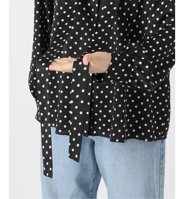 IENA「《WEB限定/追加3》サテンドットタイ付ブラウス」|シャツ・ブラウス|