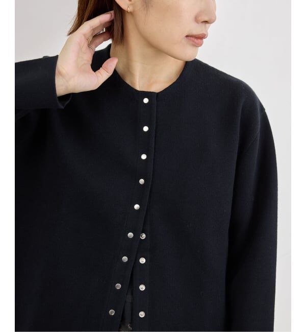 IENA「《追加2》ダブルフェイススナップカーディガン」|カーディガン|ブラック