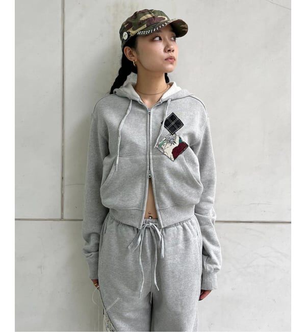 Oriens JOURNAL STANDARD「【OPEN YY / オープンワイワイ】Knitted ARGYLE PATCHED HOODIE YY254JK001G」|パーカー|グレー