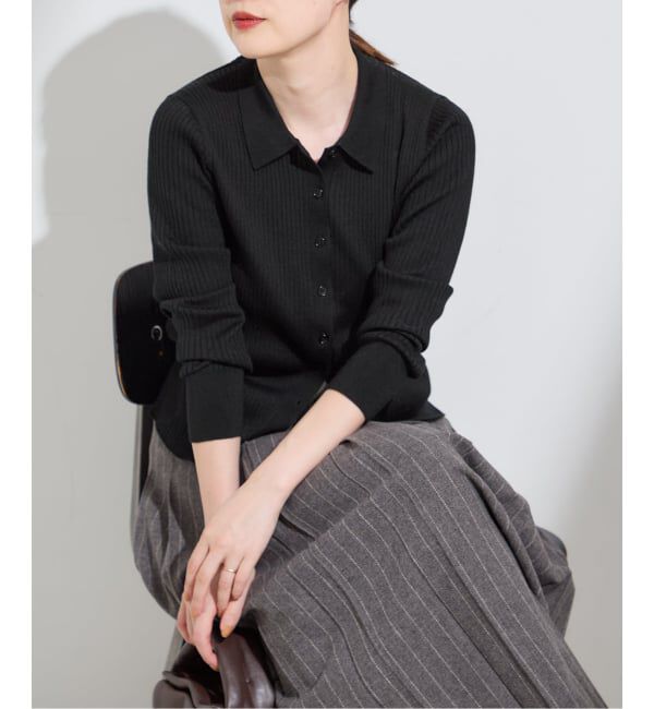 journal standard L'essage「襟つきリブカーディガン」|カーディガン|