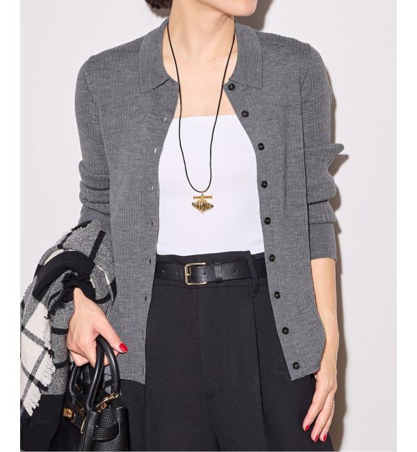 journal standard L'essage「襟つきリブカーディガン」|カーディガン|グレー