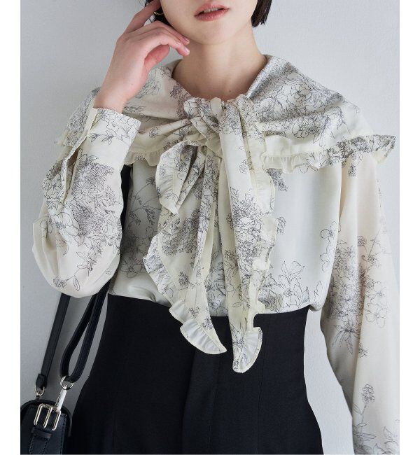 HARDY NOIR「ラインフラワープリントフリルエリブラウス」|シャツ・ブラウス|