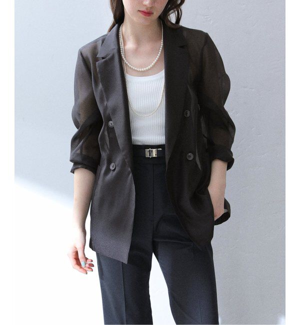  「【洗える】ウォッシャブルシアージャケット」|テーラードジャケット|ブラック