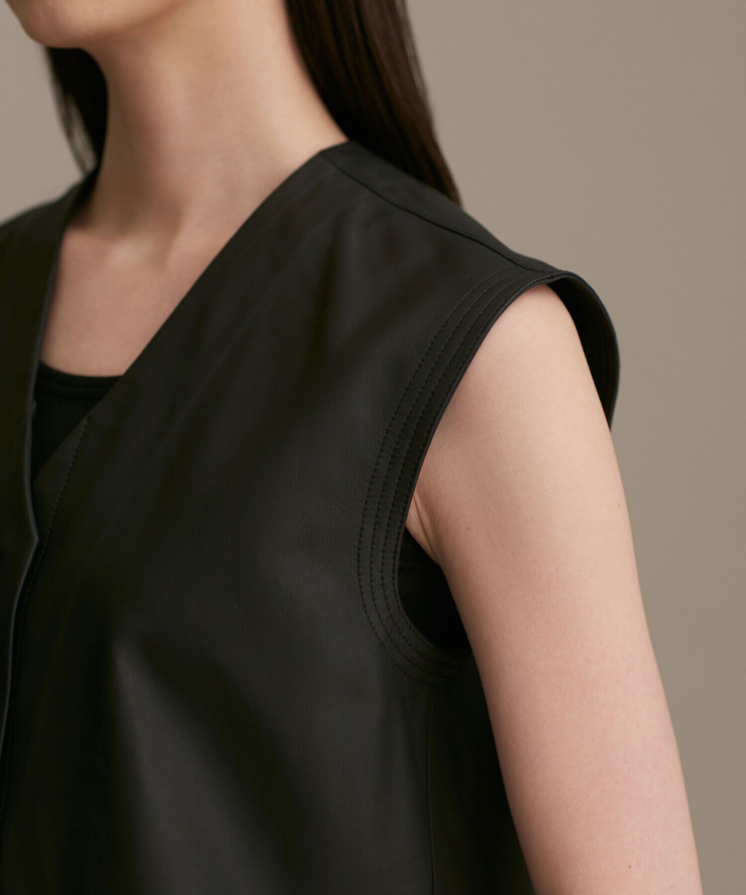 nano･universe「LB.01/Vネックレザージレ」|ライダースジャケット|