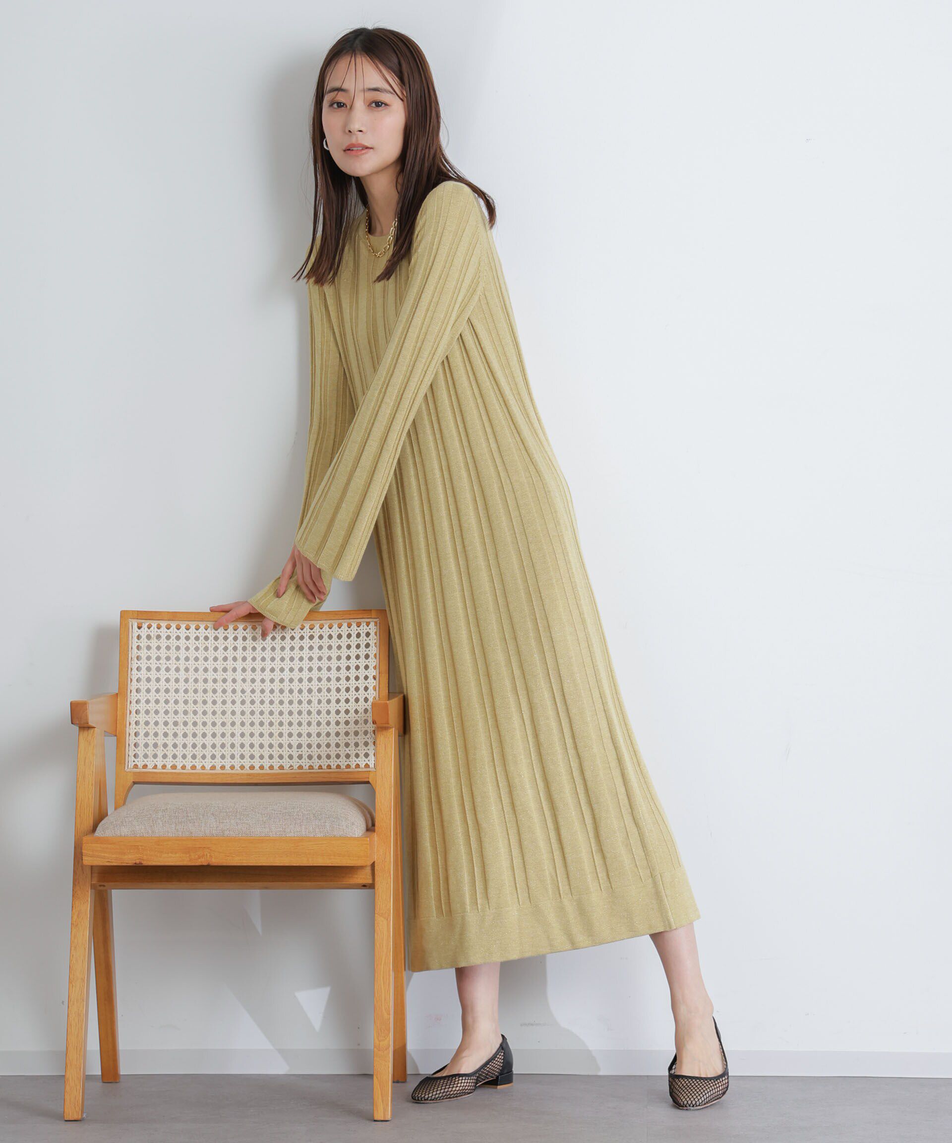 nano･universe「ワイドリブラメニットワンピース」|ワンピース|イエロー