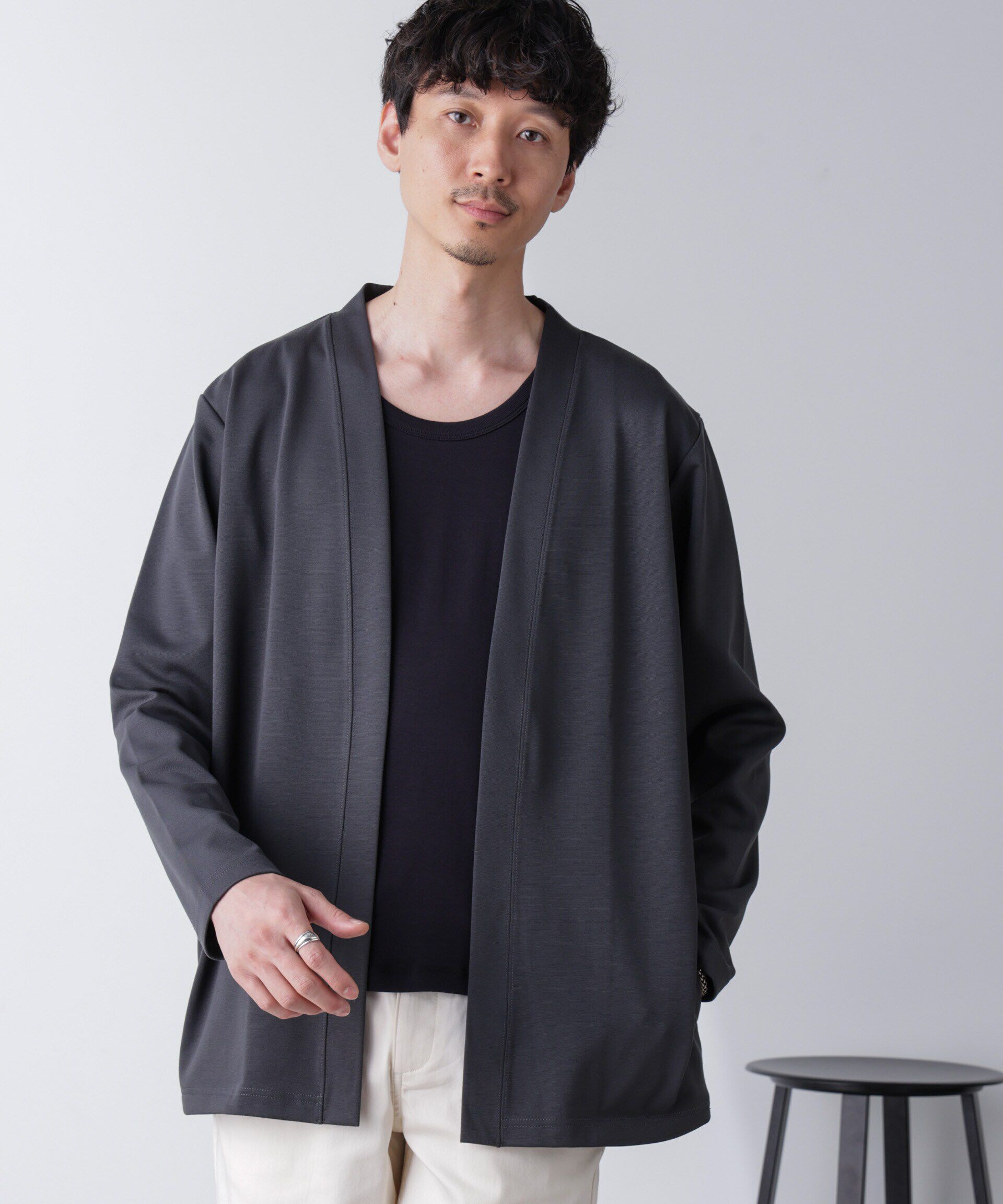 nano･universe「ダブルジャージー着流しカーディガン 24AW」|Tシャツ・カットソー|チャコール3