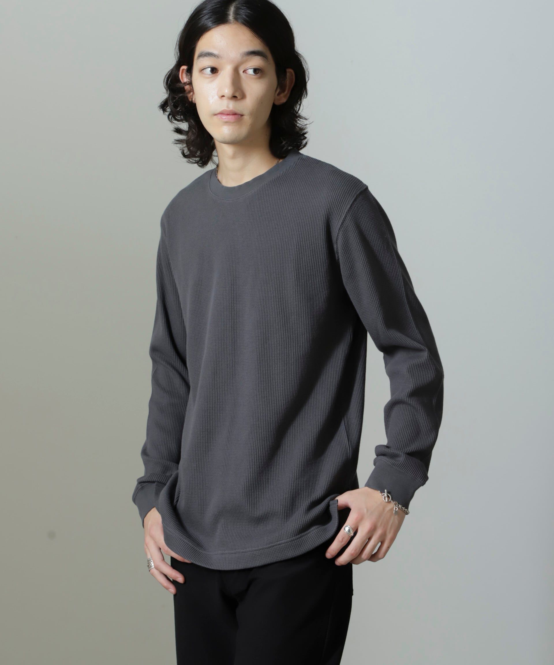 nano･universe「アンチスメルワッフルTシャツ 長袖」|Tシャツ・カットソー|チャコール3