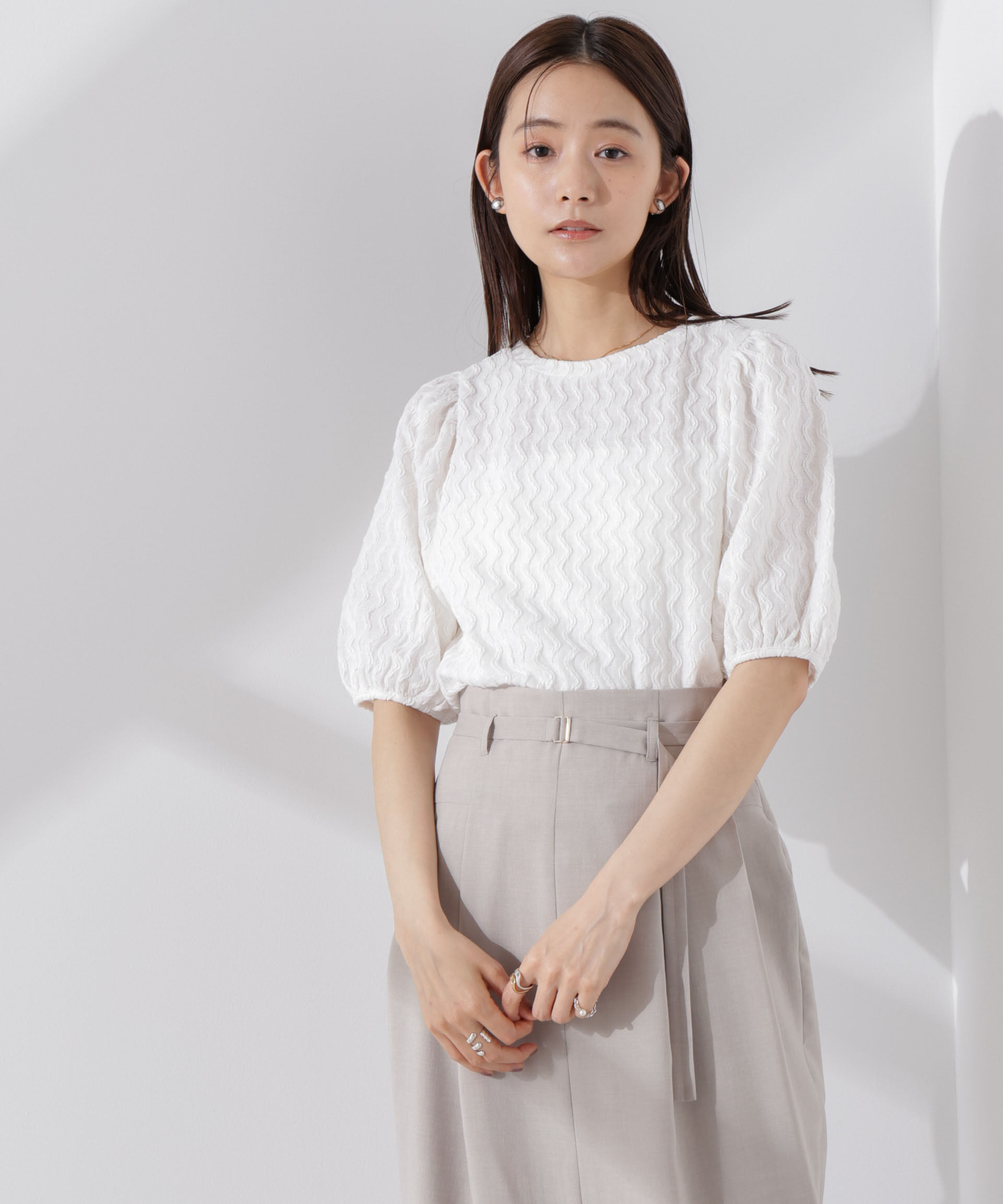 nano･universe「ウェーブジャガードボリュームスリーブプルオーバー」|Tシャツ・カットソー|