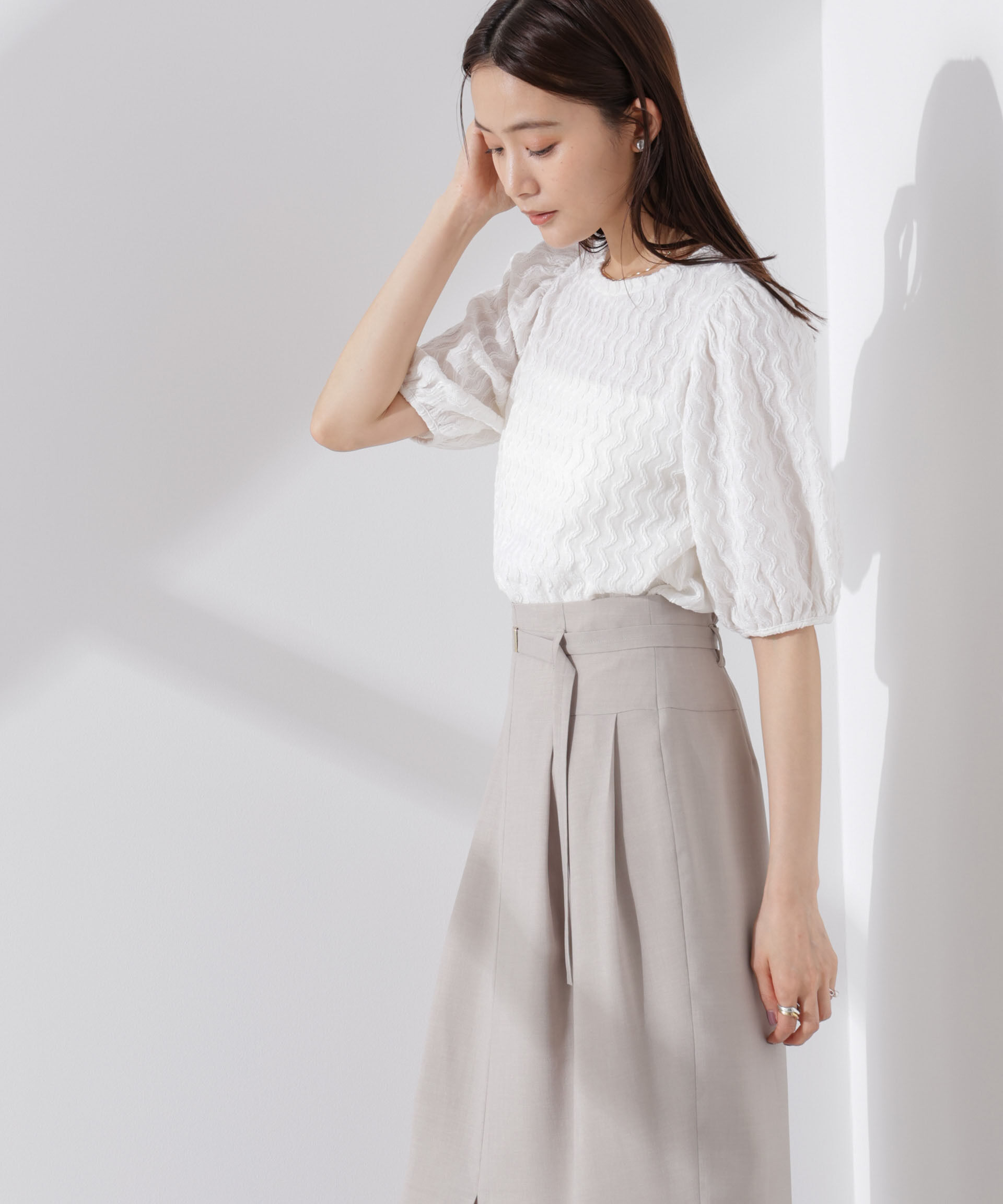 nano･universe「ウェーブジャガードボリュームスリーブプルオーバー」|Tシャツ・カットソー|